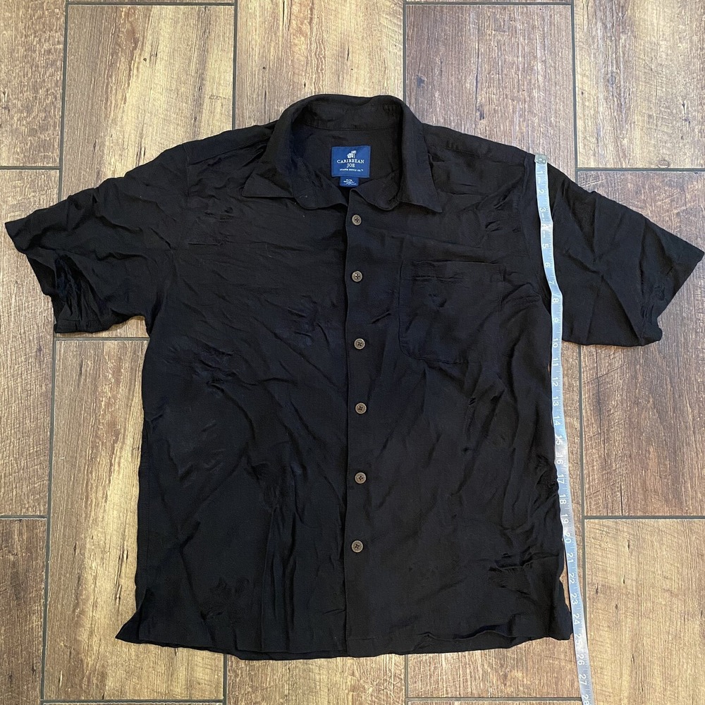 Caribbean Joe Hawaiian Shirt Caribbean Joe Size Medium Black Wooden Buttons